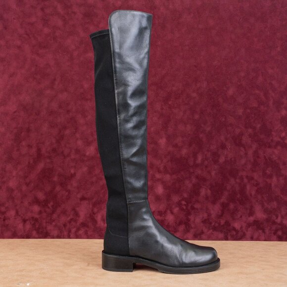 Stuart Weitzman Women 5050 Bold Black Leather Stretch 40mm OTK Boots sz 9 - Picture 4 of 10